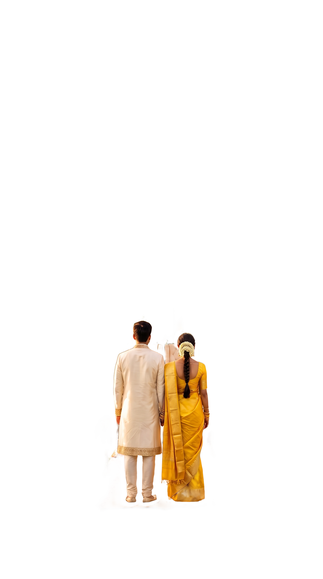 The couple looking toward their wedding mandap